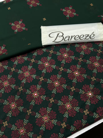 Bareeze Karandi 3 Piece Unstitched Suit with Embroidered Chiffon Dupatta botle green
