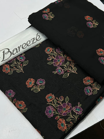Bareeze Premium Karandi 3-Piece Allover Embroidered Suit with Chiffon Dupatta black