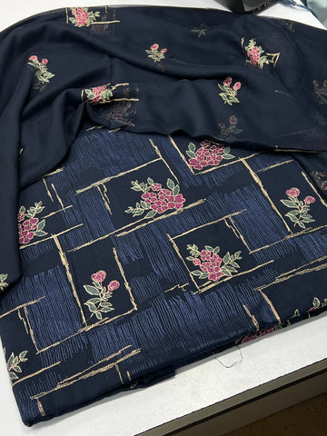 Bareeze Premium Karandi 3-Piece Allover Embroidered Suit with Chiffon Dupatta