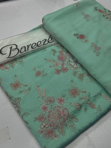 Bareeze Karandi 3 Piece Unstitched Suit with Embroidered Chiffon Dupatta aqua