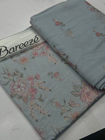 Bareeze Premium Karandi 3-Piece Allover Embroidered Suit with Chiffon Dupatta light sky