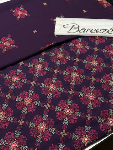 Bareeze Karandi 3 Piece Unstitched Suit with Embroidered Chiffon Dupatta plum