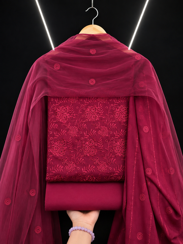 Bareeze Premium Karandi 3-Piece Allover Embroidered Suit with Chiffon Dupatta