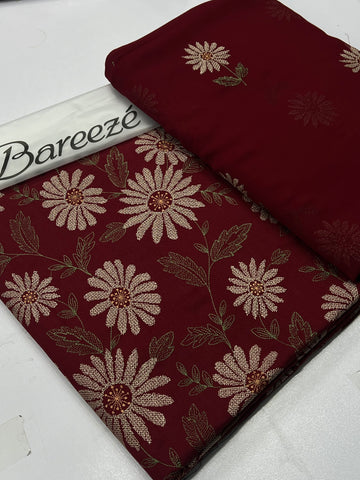 Bareeze Premium Karandi 3-Piece – Allover Embroidery maroon