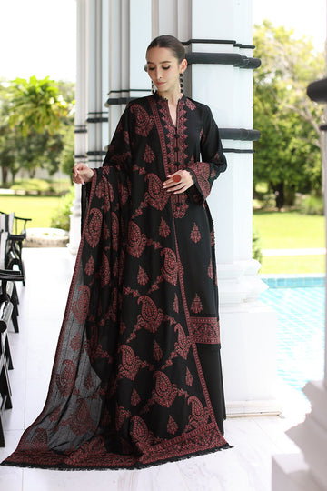 3 Piece Bareeze Unstitched Heavy Embroidere karandi Suit with Full Embroidered karandi  Shawl