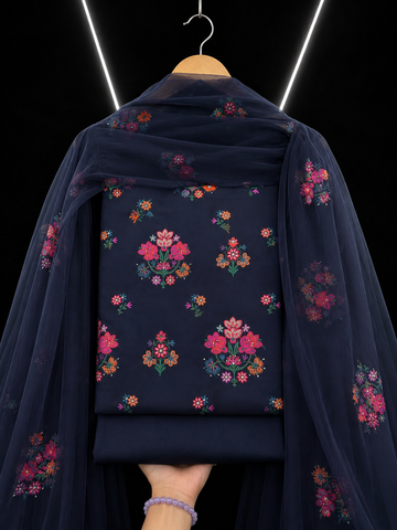Bareeze Karandi 3 pc navy blue