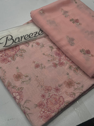 Bareeze Karandi 3 Piece Unstitched Suit with Embroidered Chiffon Dupatta peach