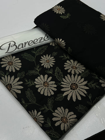 Bareeze Karandi 3 Piece Unstitched Suit with Embroidered Chiffon Dupatta black