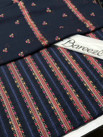 Bareeze Premium Karandi 3-Piece Allover Embroidered Suit with Chiffon Dupatta navy blue