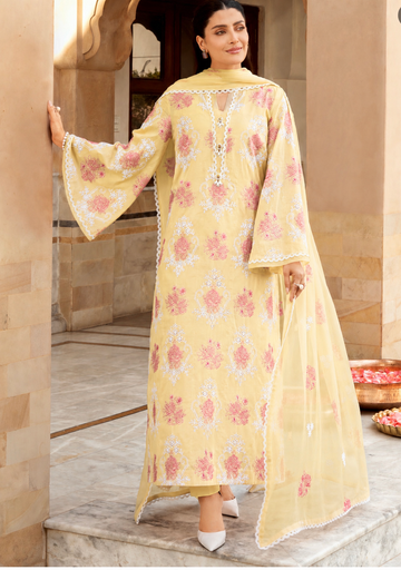 Bareeze lawn 3 piece all over butter yellow