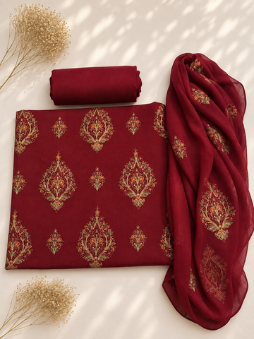 Bareeze Premium Karandi 3-Piece Allover Embroidered Suit with Chiffon Dupatta