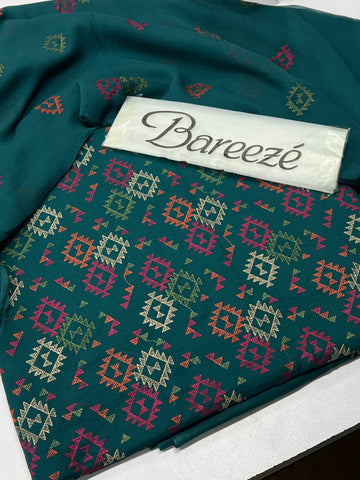 Bareeze Premium Karandi 3-Piece Allover Embroidered Suit with Chiffon Dupatta