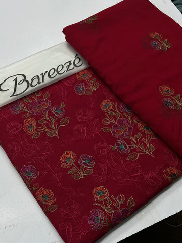Bareeze Premium Karandi 3-Piece Allover Embroidered Suit with Chiffon Dupatta shocking pink