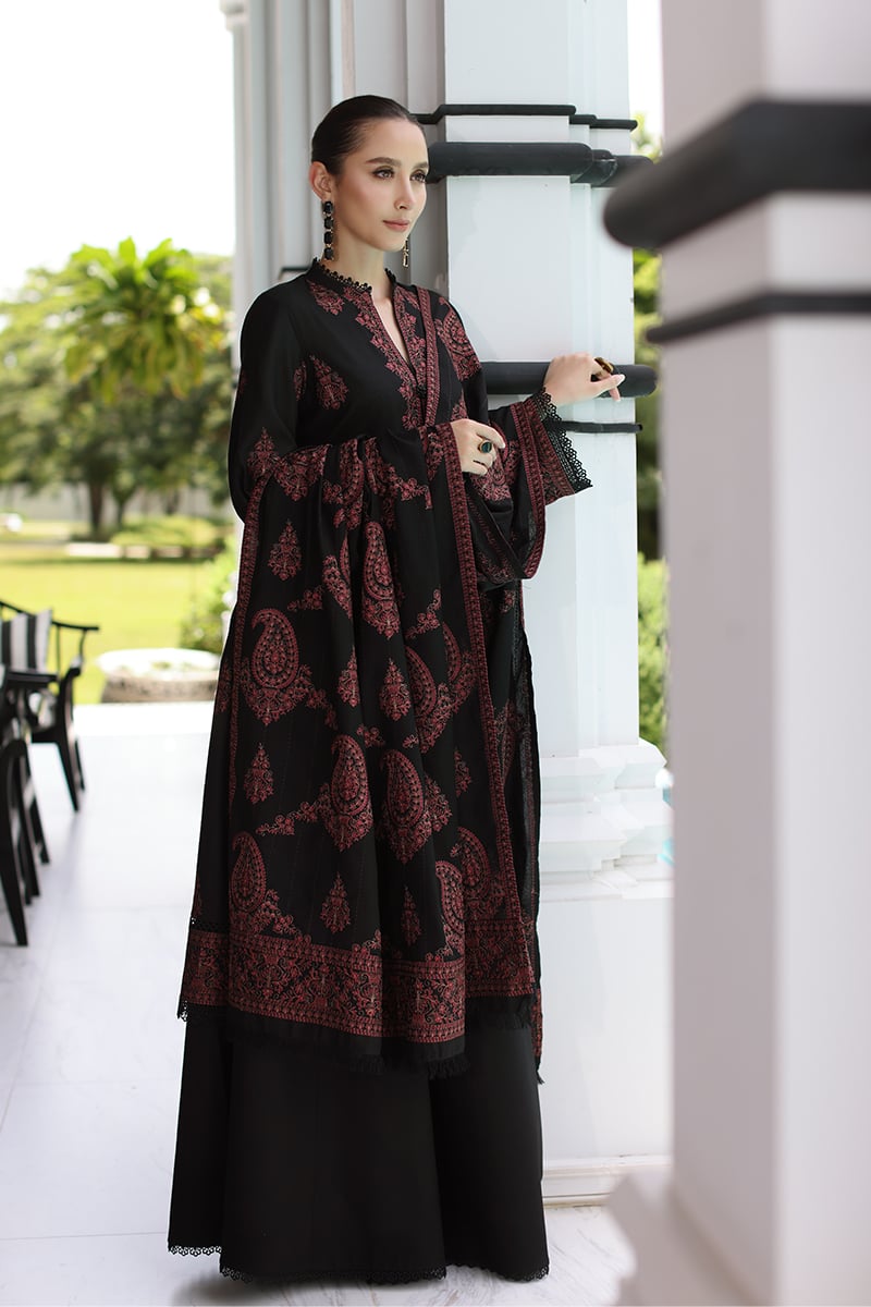 3 Piece Bareeze Unstitched Heavy Embroidere karandi Suit with Full Embroidered karandi  Shawl