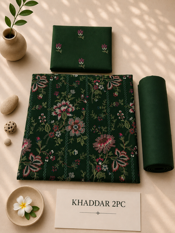 Khaddar  2pc bottle green