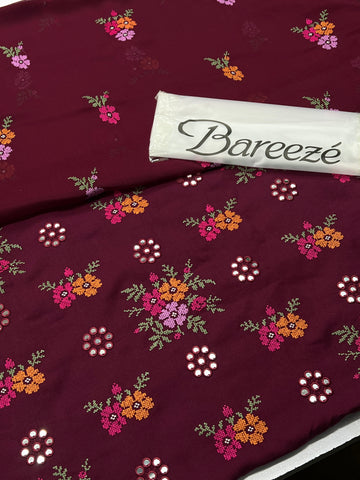 Bareeze Premium Karandi 3-Piece Allover 9mm Embroidered Suit with Chiffon Dupatta maroon