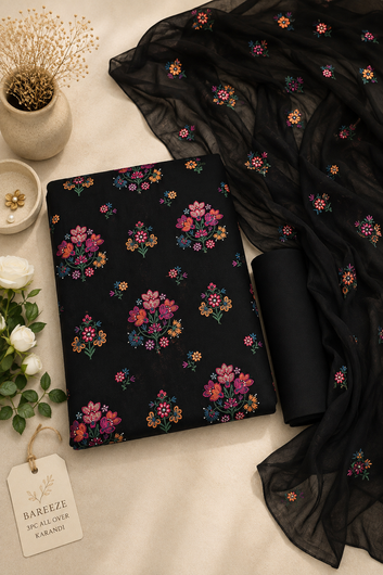 Bareeze Premium Karandi 3-Piece Allover Embroidered Suit with Chiffon Dupatta