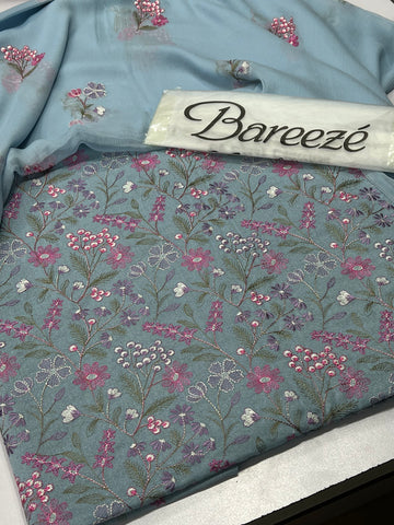 Bareeze Premium Karandi 3-Piece Allover Embroidered Suit with Chiffon Dupatta