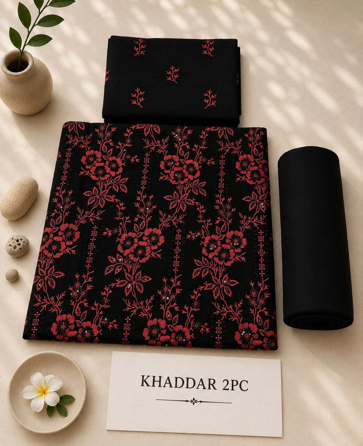 Bareeze black khaddar 2 piece suit with embroidered front