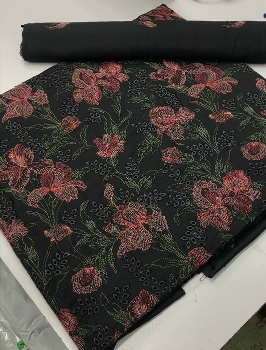 Karandi 2pc black and Mahroon embroidery